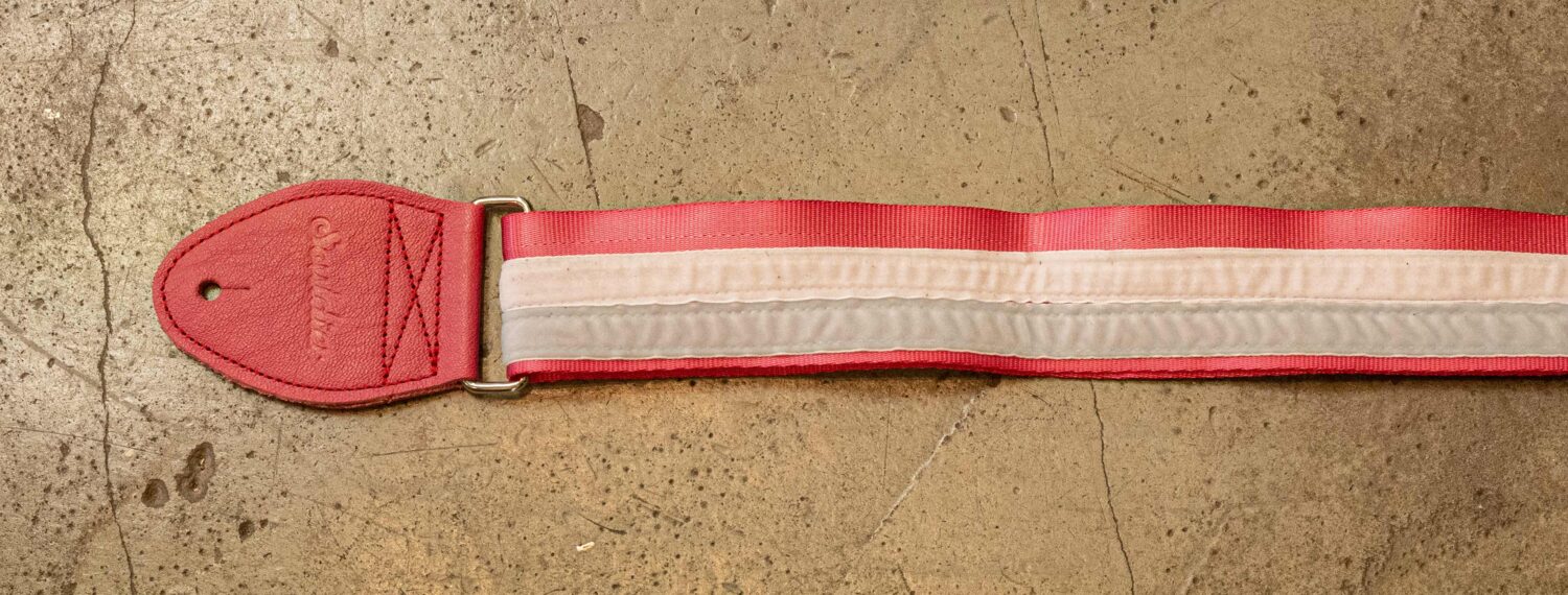 Souldier Strap Double Offset Racing Stripe White/Light Blue on Bubblegum